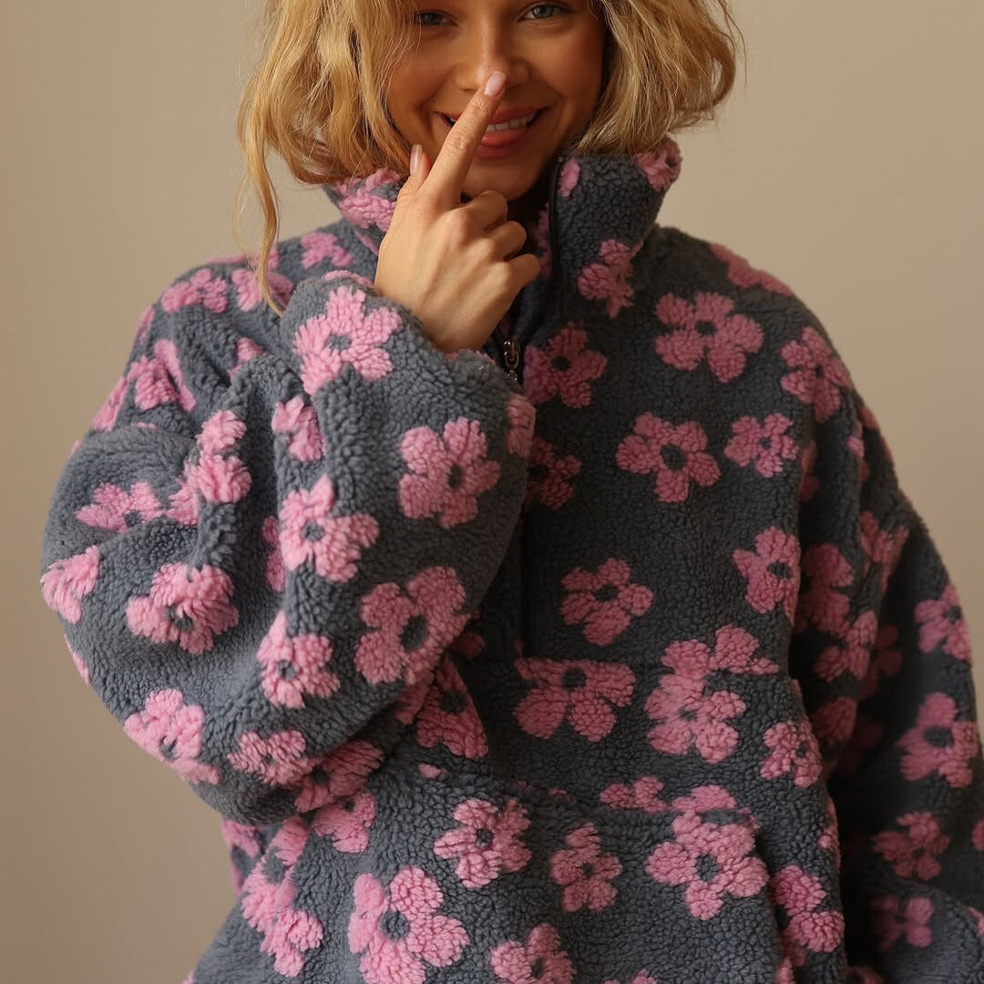 Amalie – Sherpa Genser med Blomsterprint
