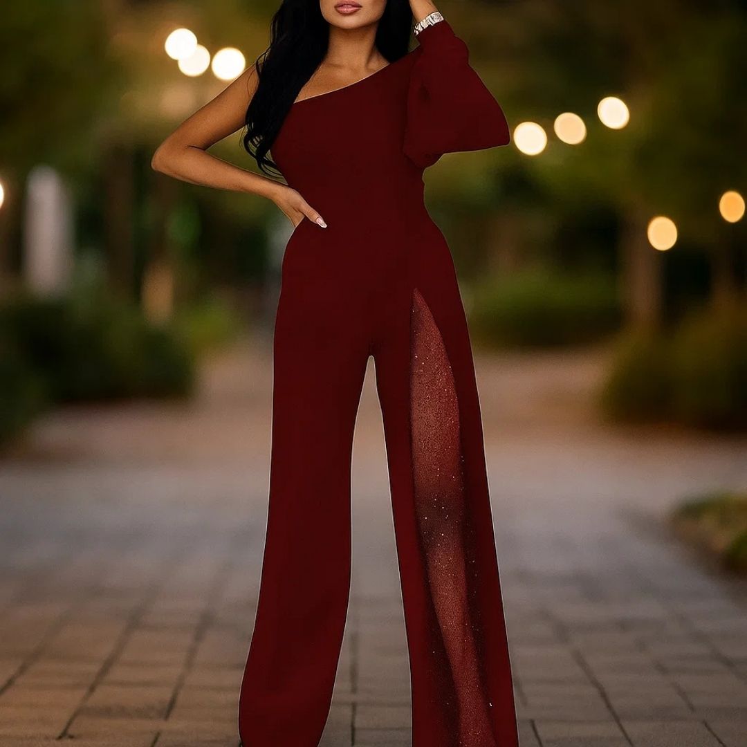 En-skulder Flared Jumpsuit med Glamour Splitt