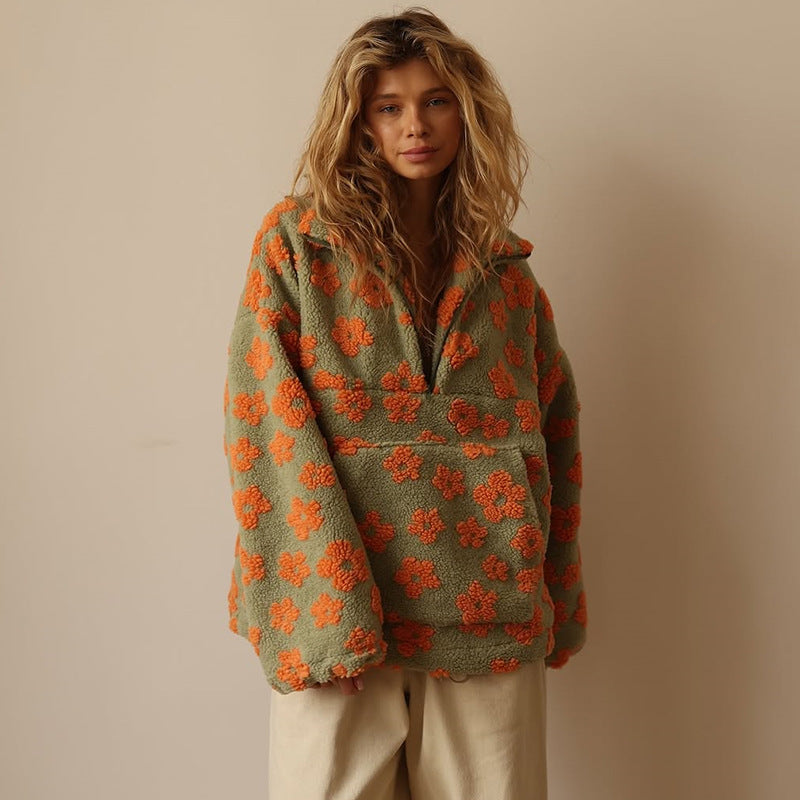 Amalie – Sherpa Genser med Blomsterprint