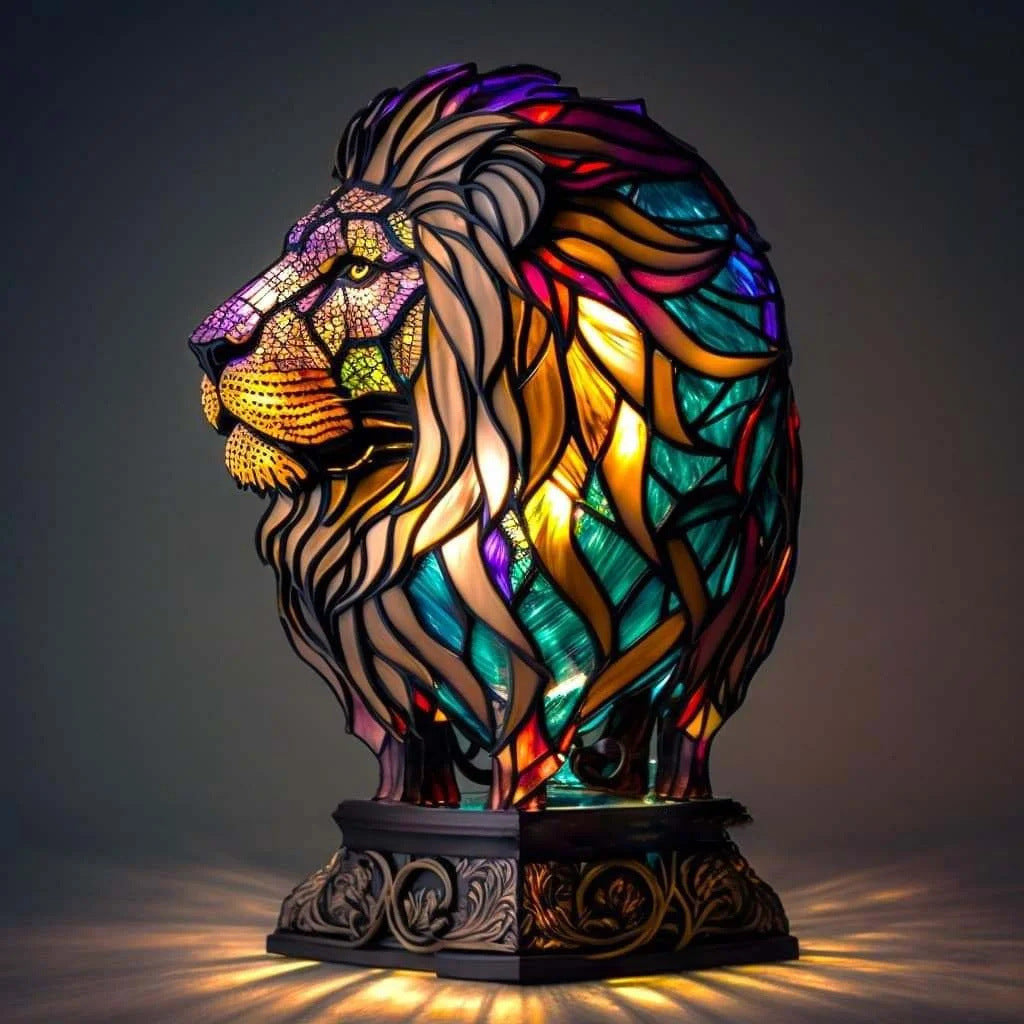Minette – Magisk løve lampe i farget glass