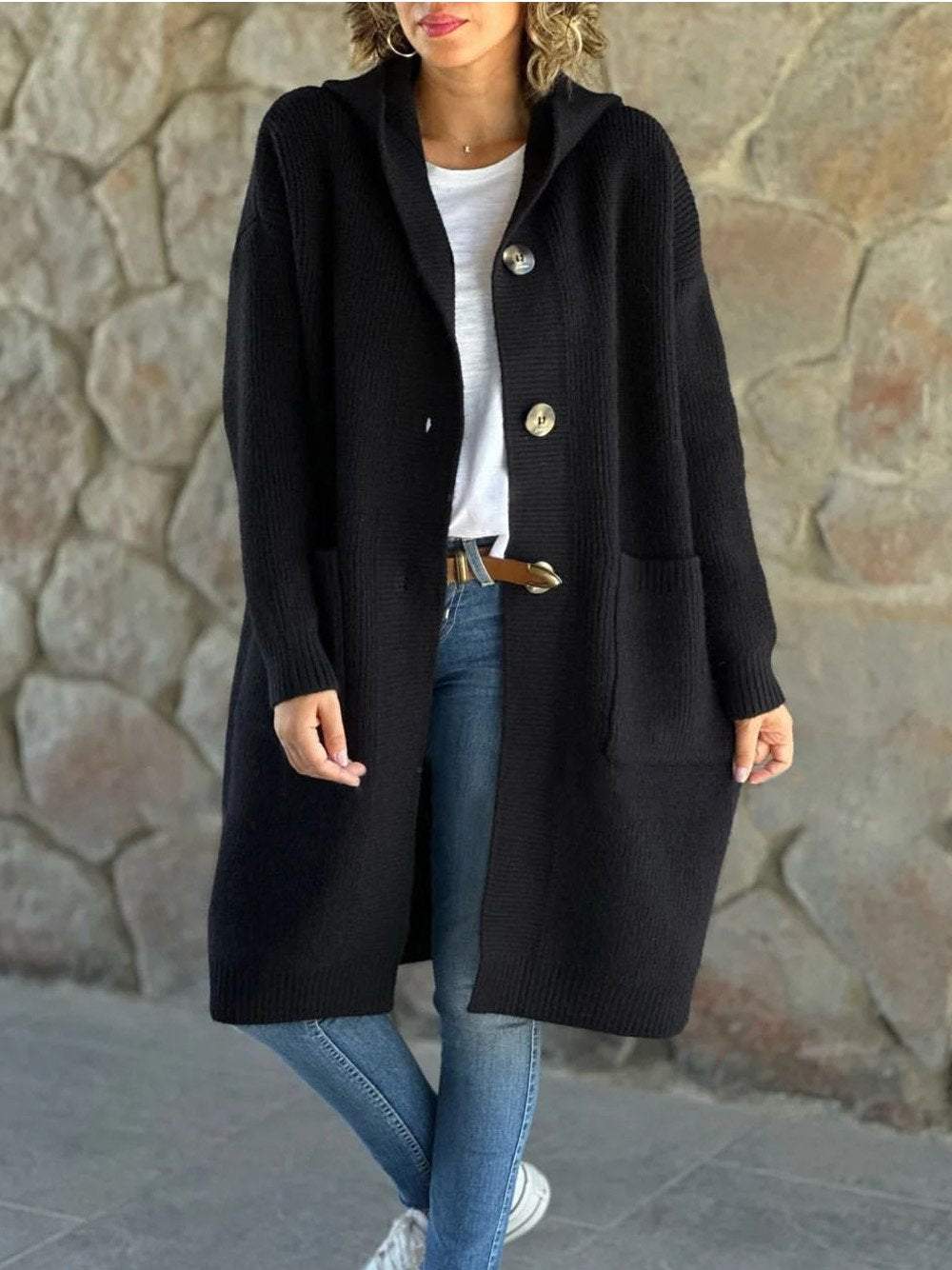 Nora | Lang Strikket Jakke med Hette