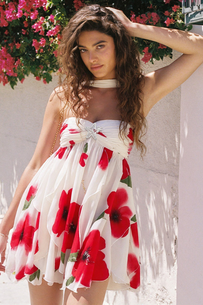 Signe™ | Blomstrete minikjole i chiffon