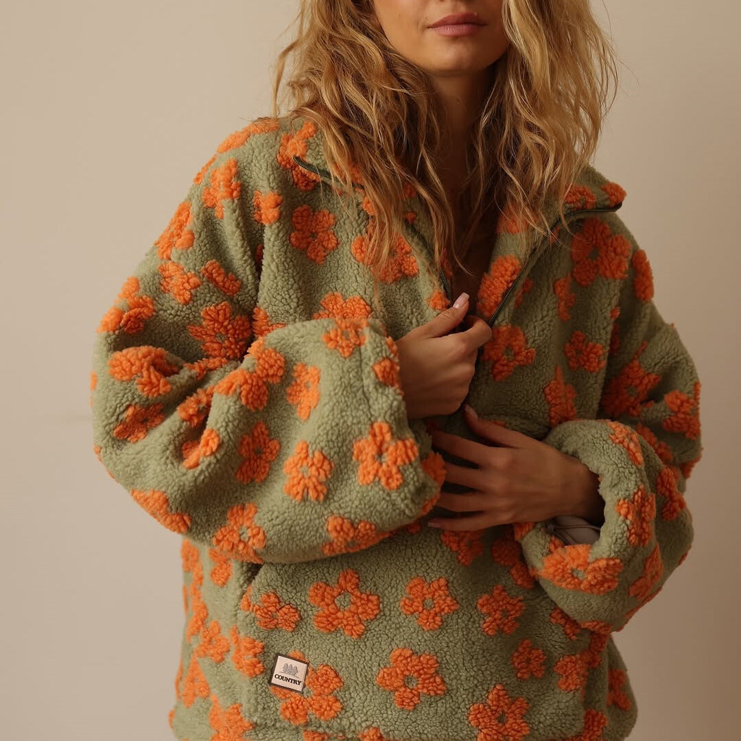Amalie – Sherpa Genser med Blomsterprint