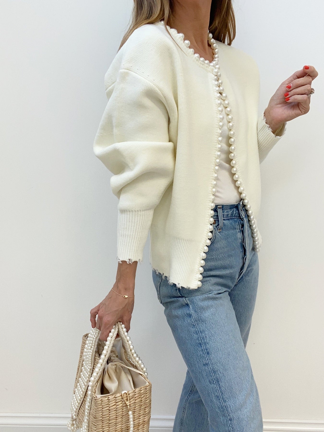Gunhild™ | Cardigan med perlekant og frynset fald
