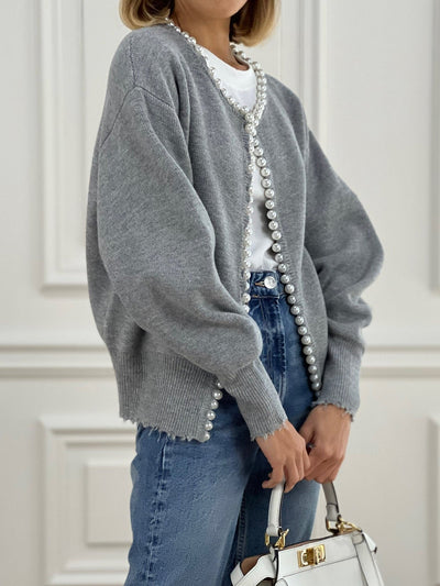 Gunhild™ | Cardigan med perlekant og frynset fald