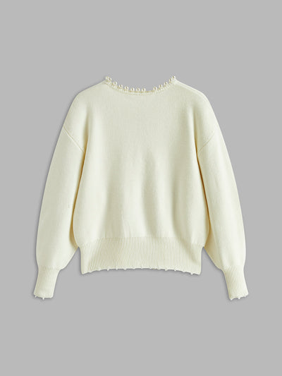 Gunhild™ | Cardigan med perlekant og frynset fald