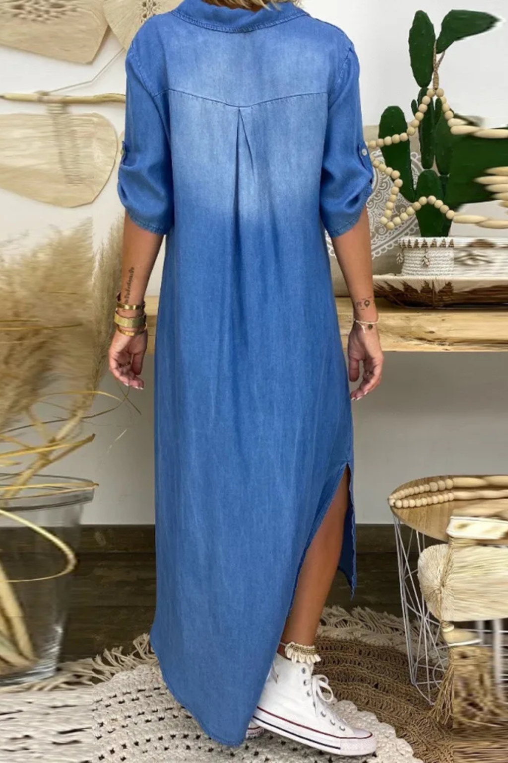 Elin™ | Lang dongerikjole med splitt i siden