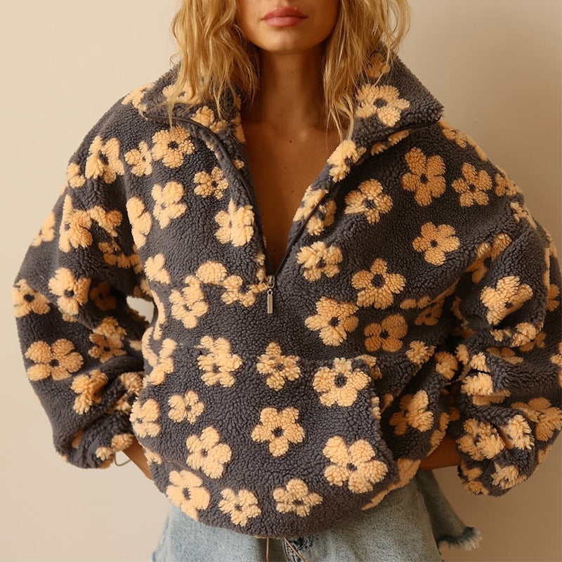 Amalie – Sherpa Genser med Blomsterprint