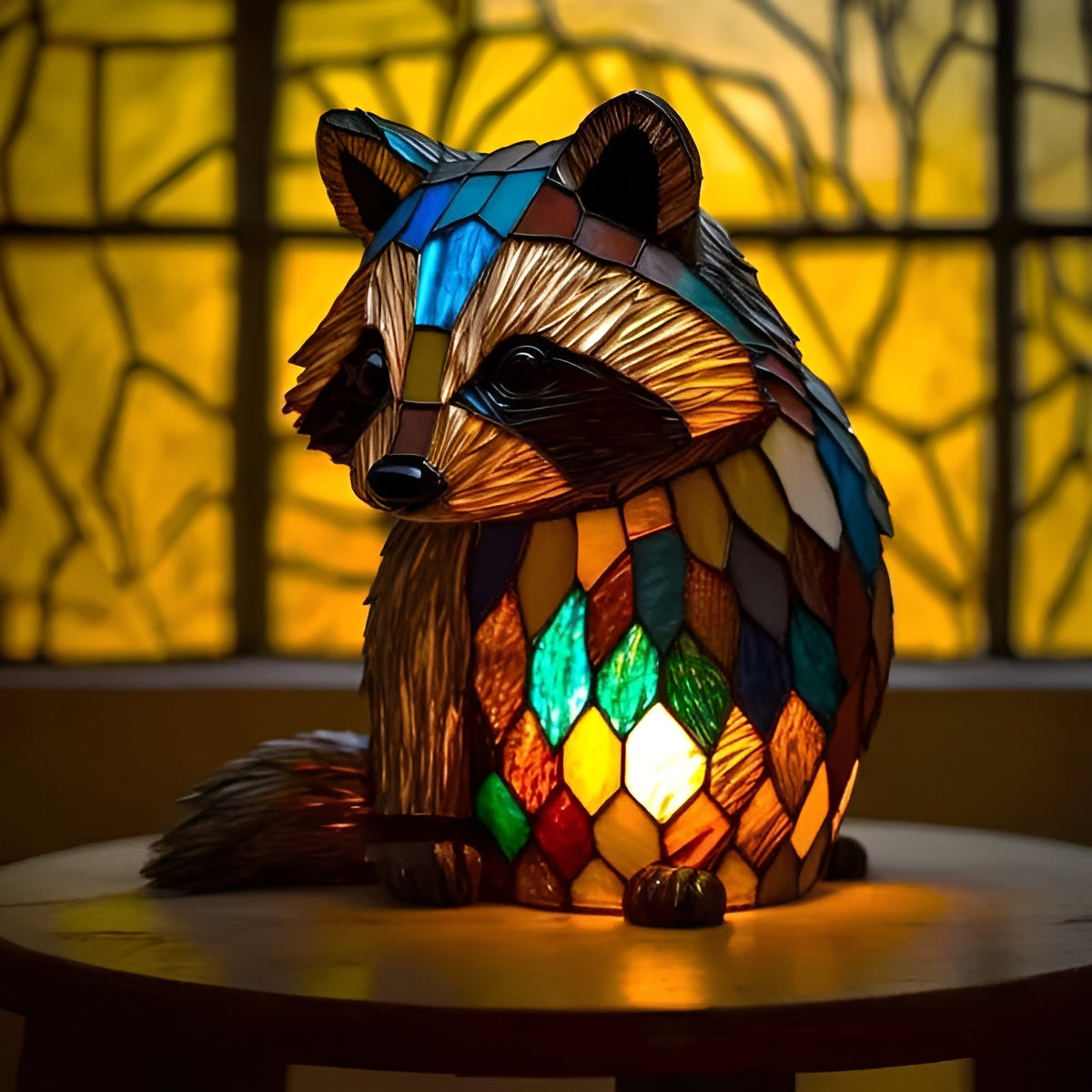 Grisou – Magisk lampe med vaskebjørn i farget glass